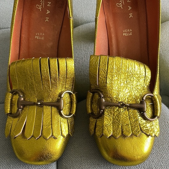 Jonak Story Yellow Metallic Block Heels - Picture 5 of 16